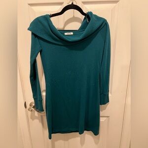 Teal Cowl Neck Sweater Dress